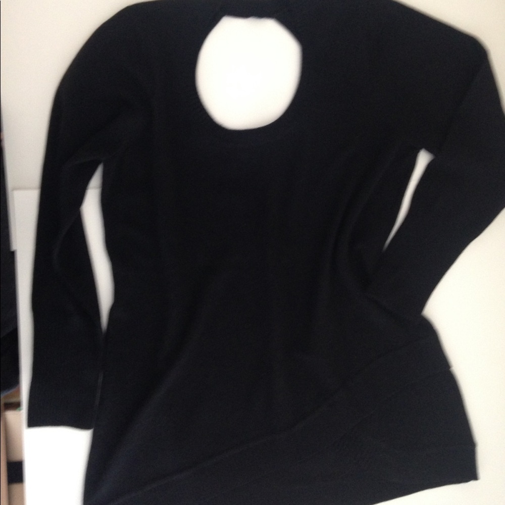 Solid black sweater 1X Open Back, Asymmetrical hem